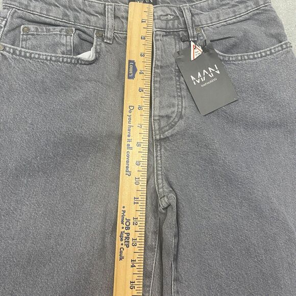 Boohoo Man Jeans Mens 30x32 Gray Button Fly Relaxed Baggie Split Hem Y2K Grunge - Picture 6 of 12